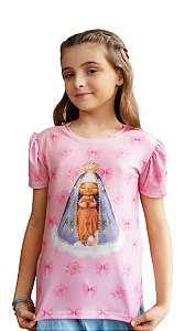 Camiseta Frufru Infantil Aparecida Laços Rosa