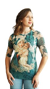 Camiseta Quadrada 2/3 TULE Mãe Rainha Flores