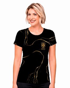 Camiseta Quadrada Feminina Dry Preto e Dourado
