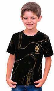 Camiseta Infantil Dry Brasil Preto e Dourado