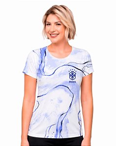 Camiseta Quadrada Feminina Dry Brasil Branco e Azul