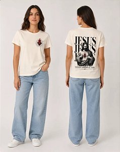 Quadrada Algodão Off White - Sagrado Coração de Jesus