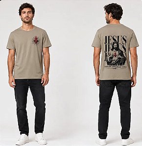 Camiseta algodão Sagrado Coração de Jesus Bege