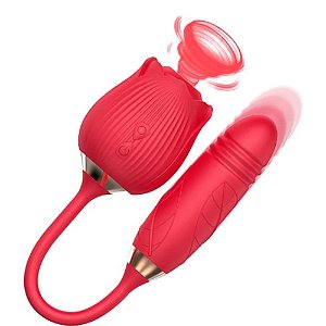 Vibrador Vai e Vem com Estimulador de Clitóris em Formato de Rosa - Greebaby - 7633 VB123