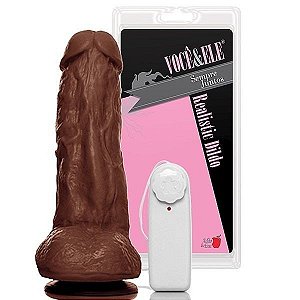 Prótese Pênis Pinto Vibrador C/ Ventosa 19,5x5,5cm - Marrom - ADAO39M