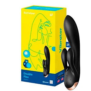 SATISFYER DOUBLE FLEX APP - PRETO - Tripla Estimulação (Ponto G, Clitóris e Lábios Externos) - SF2169