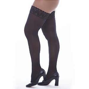 Meia Fina 7/8 Com Renda na Coxa - Perrutextil - PRETA