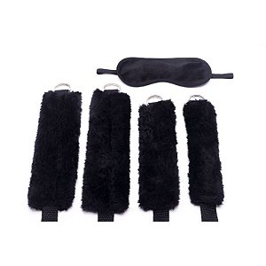 KIT BONDAGEM PRETA - Amaras Para as Mãos / Pés, e Venda Para os Olhos| 65310 / 908
