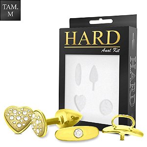 Kit Anal - Plug Médio Com Base Removível na Cor Dourada 3,3 X 4,9 CM HARD - HA132KD