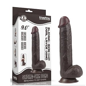 Prótese HIPER Realística 23,5 cm c/ Camada de Dupla Intensidade (MARROM) - LOVETOY SLIDING-SKIN DUAL LAYER
