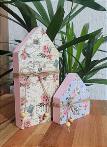 Conjunto 2 Casinhas de Madeira - Rosas
