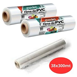 Filme PVC 38x300mt Alimentos Rolo Bobina Plástico Esticavel Resistente Transparente