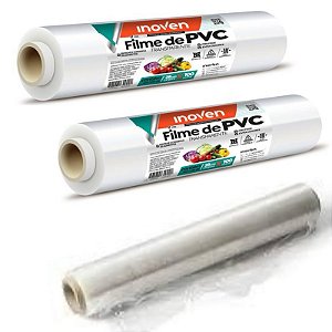 Kit 2 Filme PVC 28x100mt Alimentos Rolo Bobina Plástico Esticavel Resistente Transparente