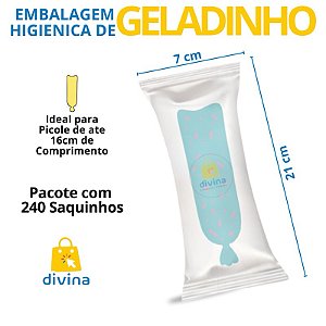 Embalagem Higiênica Geladinho 7x21cm Sacolé Dindin Chup-chup Transparente