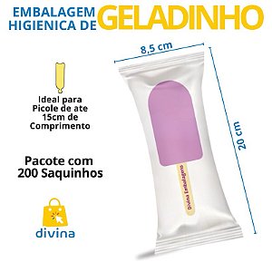 Embalagem Higiênica Paleta Picole  8,5x20cm Transparente Escolha a Qtde