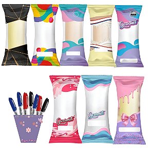 Kit Geladinho: 250 Embalagens Higienicas + 1 Marcador Permanente Sacole Juju Dindim Chup Chup