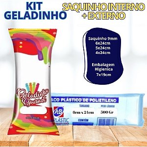 Kit Geladinho: Embalagem Higienica 7x19cm + Saquinho Interno 0,09mm Sacolé Dindin Chup-chup