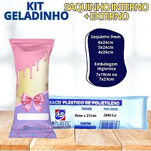 Kit Geladinho: Saquinho Interno 0,09mm + Embalagem Higienica 7x19cm Sacolé Dindin Chup-chup