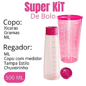 Kit Regador Bisnaga Umedecer Bolo 500ml + Copo Medidor