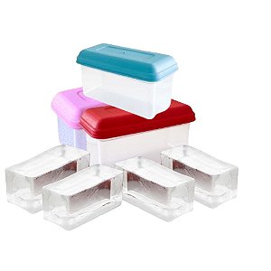 06 Formas Gelo Saborizado 250 ML com Tampa. Retangular. Multifuncional: Papinha Temperos Uso Geral