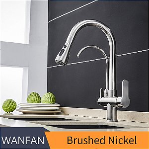 Torneira 3 Vias para Cozinha em Latão com Bica Móvel Retrátil – Água Quente, Fria e Filtrada