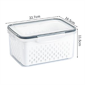 Caixa Organizadora para Geladeira com Cesta Drenante – Recipiente de Armazenamento para Frutas, Legumes e Alimentos