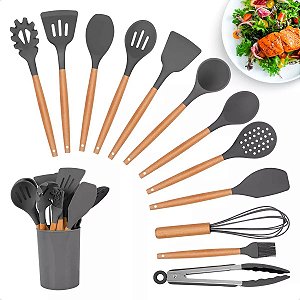 Drop Kit 12 Peças Colher para Cozinha Silicone BPA Antiferrugem Utensílios de