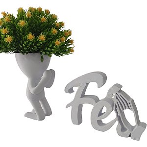 Decoração Religiosa com Vaso Orando e Letreiro Fé 3D: Fé e Estilo para Seu L