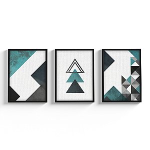 Kit Quadros Decorativos Moldura Vidro Geométrico