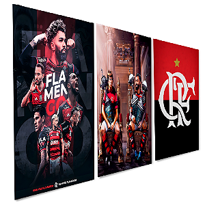 Kit 3 Quadros Decorativos Futebol Flamengo 20x28cm MDF