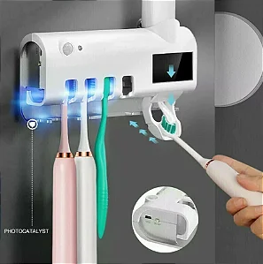 Porta Escova de Dente com Esterilizador UV e Suporte para Pasta