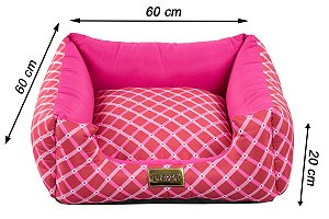 Cama Quadrada para Cachorro ou Gato Luppet Luxo Rosa Geométrico Tamanho:G
