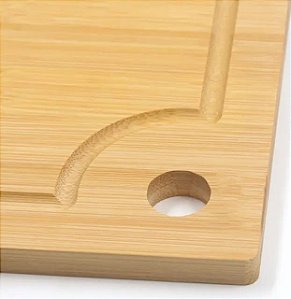 Tabua De Carne Corte Madeira Bambu Natural Com Furo De Corte Retangular