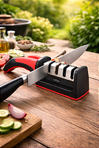 Amolador Afiador De Facas Em Aço Inox Profissional Com 3 Afiadores Profissional