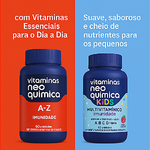Combo Vitaminas Neo Quimica AZ Imunidade + Kids Multivitaminico Imunidade com 60 cápsulas cada - Imunidade para toda família