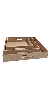 BANDEJA QUADRADA COM ALÇA EM MDF 3MM P/M/G