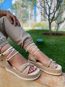 Tamanco Feminino de Palha Sandália Plataforma Feminina FlatForm Sola Alta Vintage Modelo Cruzado