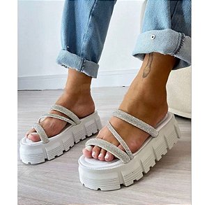 Sandália Pepete Strass Birken com Pedrarias Plataforma Birkey com Brilho Original