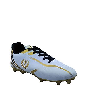 Chuteira Campo Sport West 713 Unissex Branco Dourado Verniz