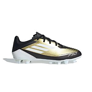 Chuteira Adidas Campo F50 Club Messi Masculina Dourado Preto Branco