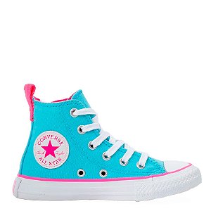 Tênis Converse All Star Chuck Taylor Hi Seasonal Cano Alto Infantil Azul Rosa