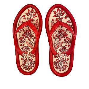 Chinelo Canoa Farm Salto Rasteiro Vermelho Melancia
