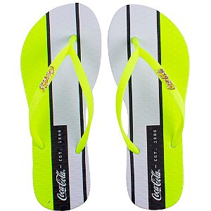 Chinelo Coca Cola Daytona Feminino Branco Amarelo Neon