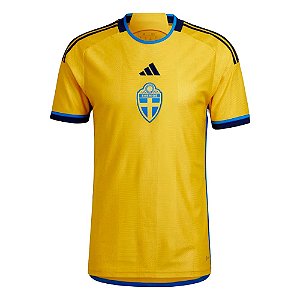 Camisa Oficial Suécia I 22/23 Masculina Amarelo Azul