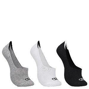 Kit Meia Olympikus C/3 Pares Ultra Invisível Feminino Branco Preto Cinza 33-38