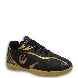 Chuteira Futsal Sport West 711 Infantil Preto Dourado Verniz