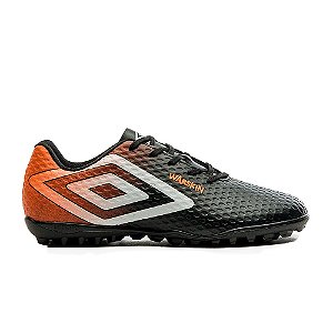 Chuteira Umbro Society Warskin Infantil Preto Laranja