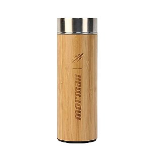 Garrafa Térmica Mormaii Termometro Inteligente 480ml Bambu Prata