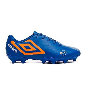 Chuteira Umbro Campo Orbit Infantil Azul Laranja