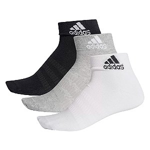Kit Meia Adidas Ligth Ankle Unissex Preto Cinza Branco